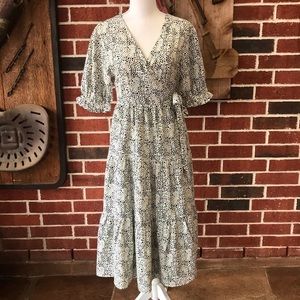 Midi Length White Dress with Black Details